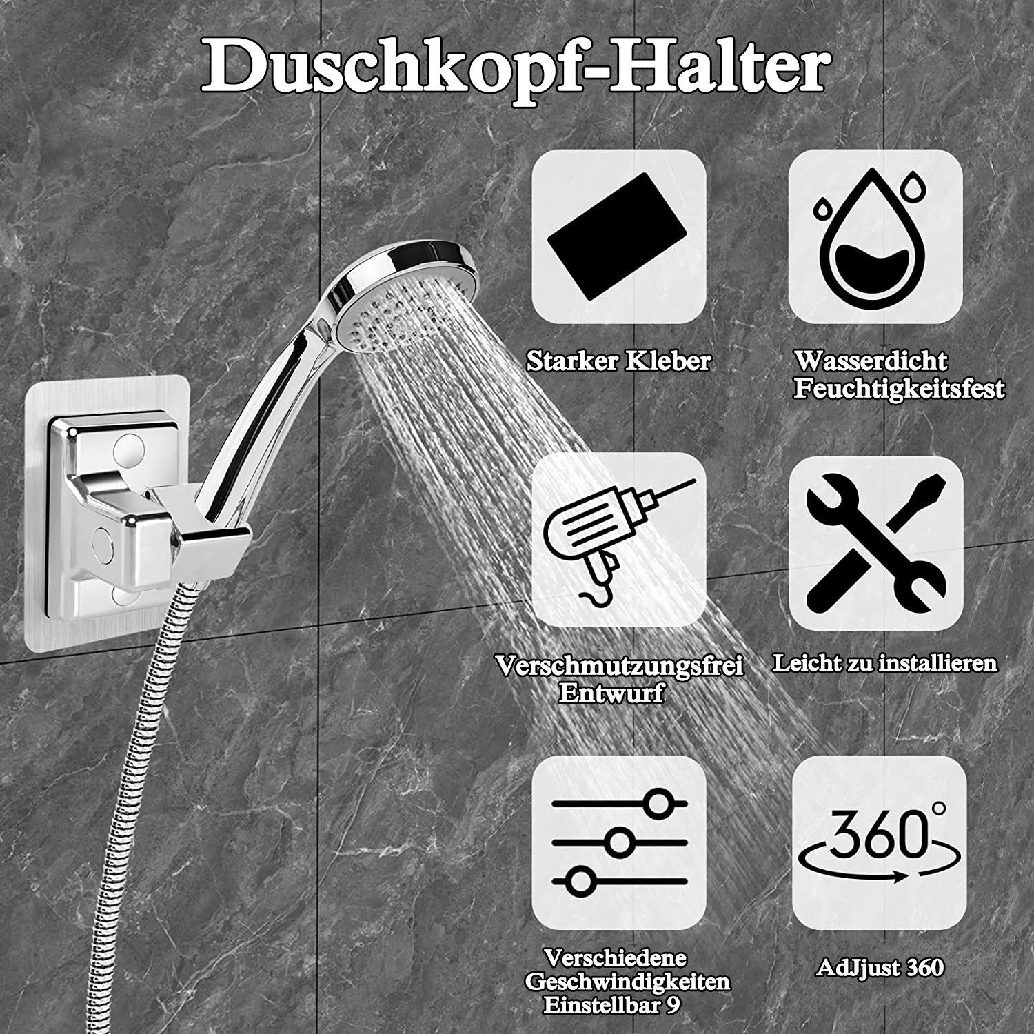 NUODWELL Handbrause Duschbrause Duschhalterung ohne Bohren Handbrause Halterung