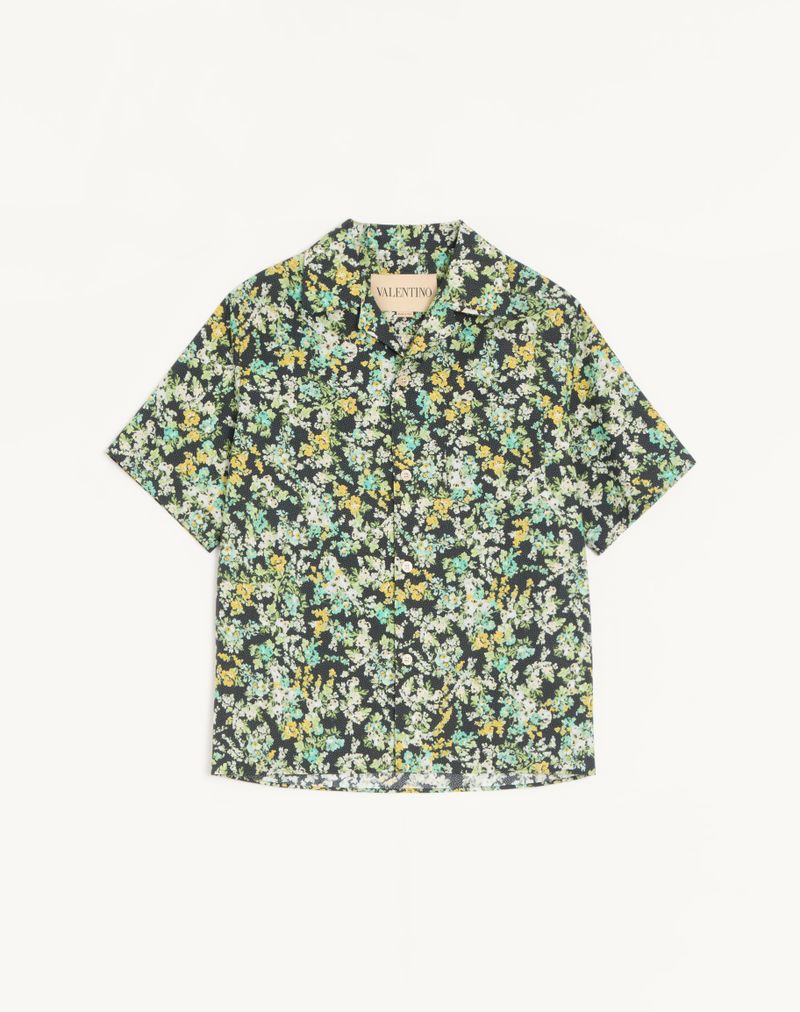 Valentino bowlingskjorte i bomuldspoplin med papirblomsterprint