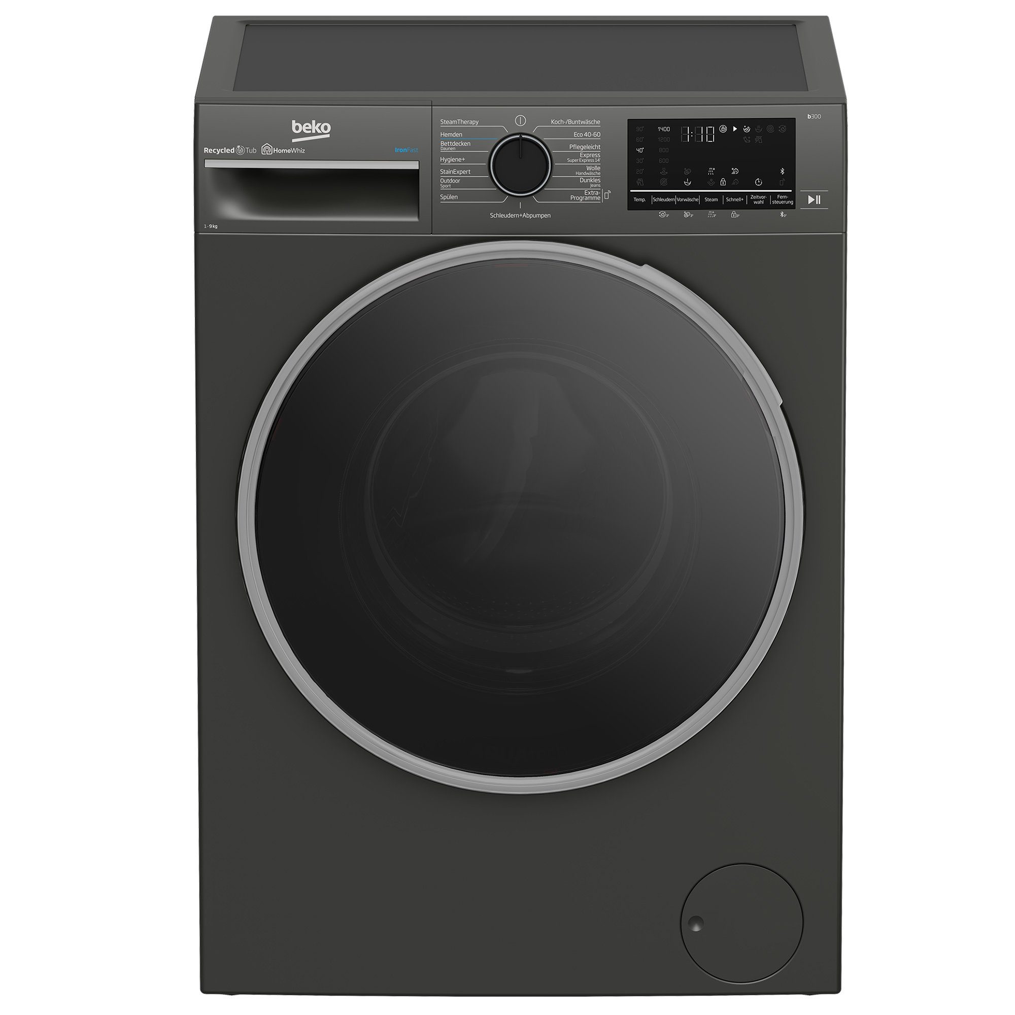BEKO Waschmaschine B3WFT59415M, 9 kg, 1400 U/min, HomeWhiz, Bluetooth, Dampffunktion, Nachlegefunktion