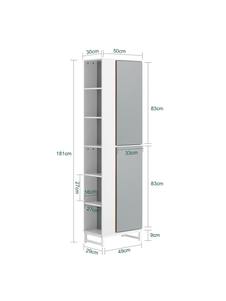 SoBuy Hochschrank in Hellgrau - (B)50 x (H)181 x (T)30cm günstig kaufen onesize