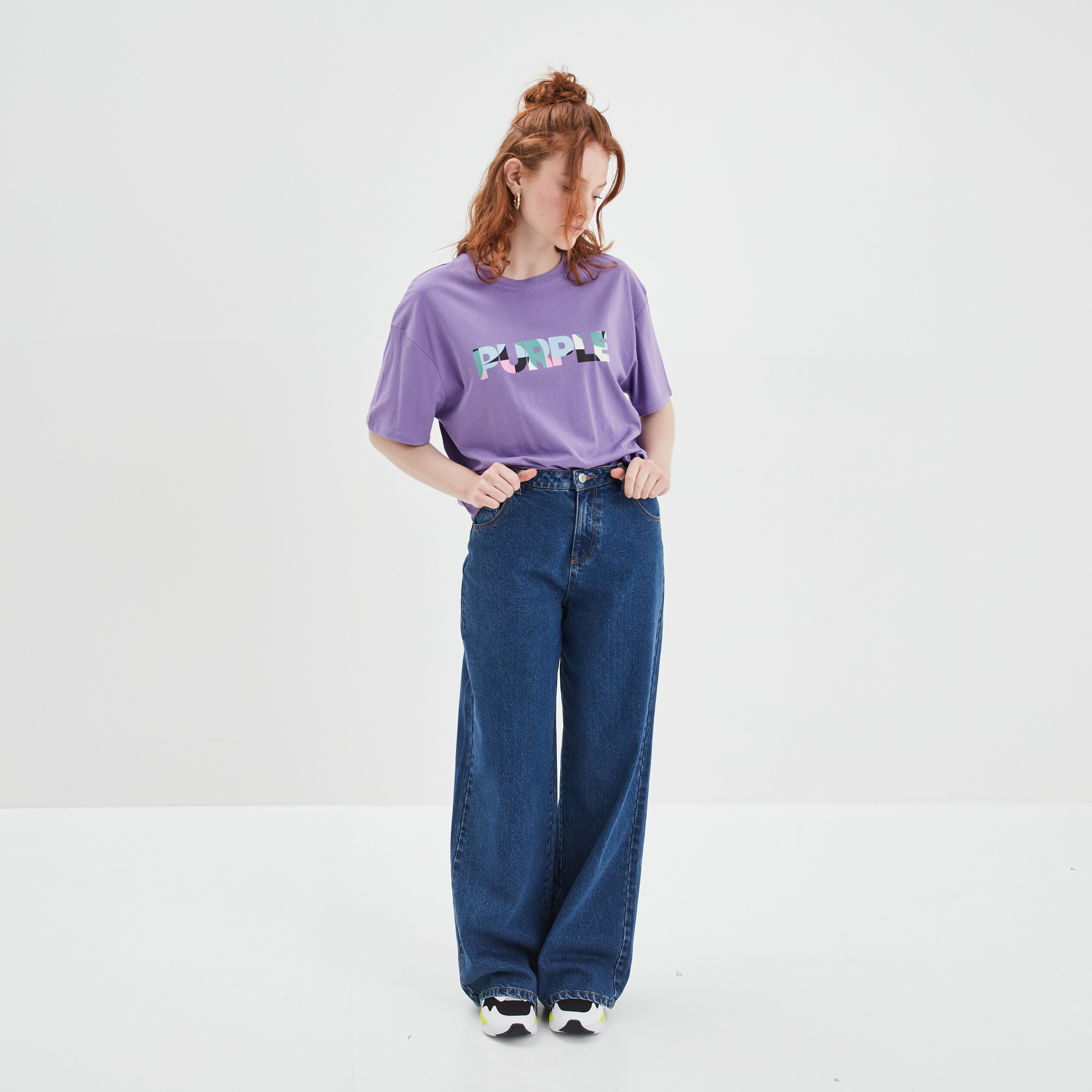 T-shirt oversize manches courtes coton violet femme | La Halle