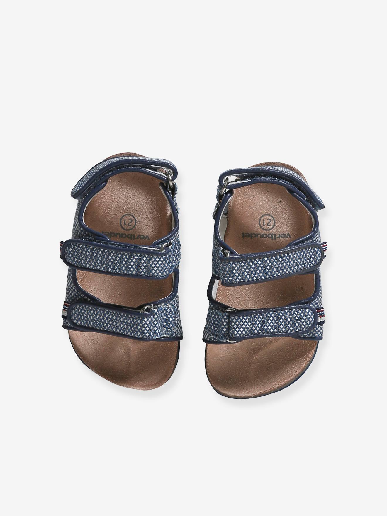 Vertbaudet Baby Klett-Sandalen mit Muster - blau bedruckt