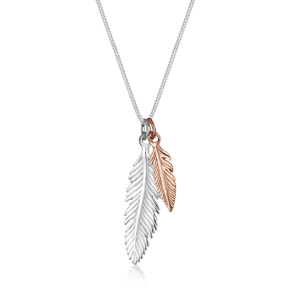 Elli Elli Collier Femmes Pendentif Plume Look Boho Tendance Bicolore en Argent Sterlin Bijoux