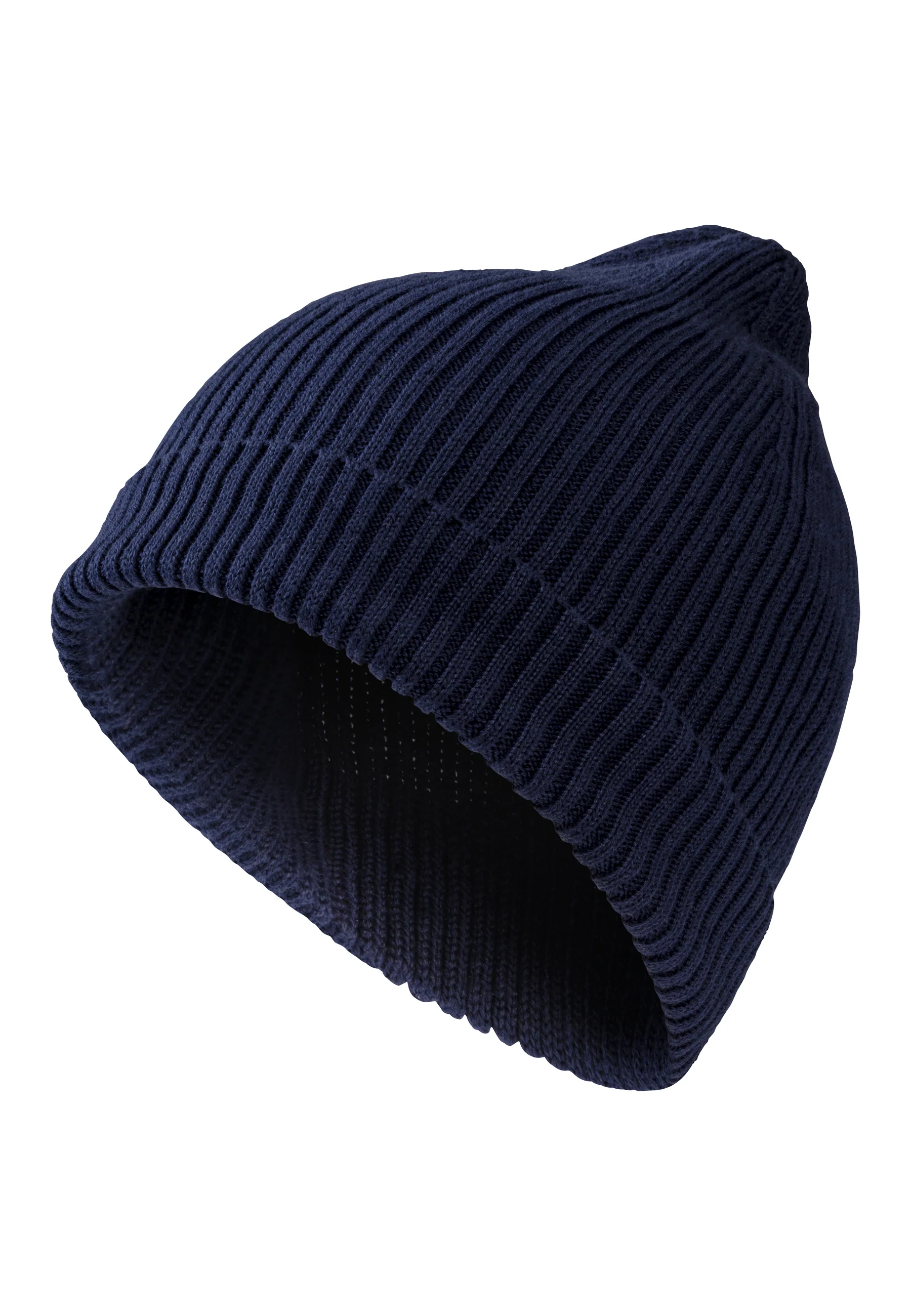 Strickmütze GOTS Uni im Rippenmuster mit Umschlag