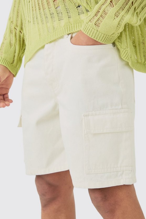 Slim Cargo Jeansshorts in Ecru
