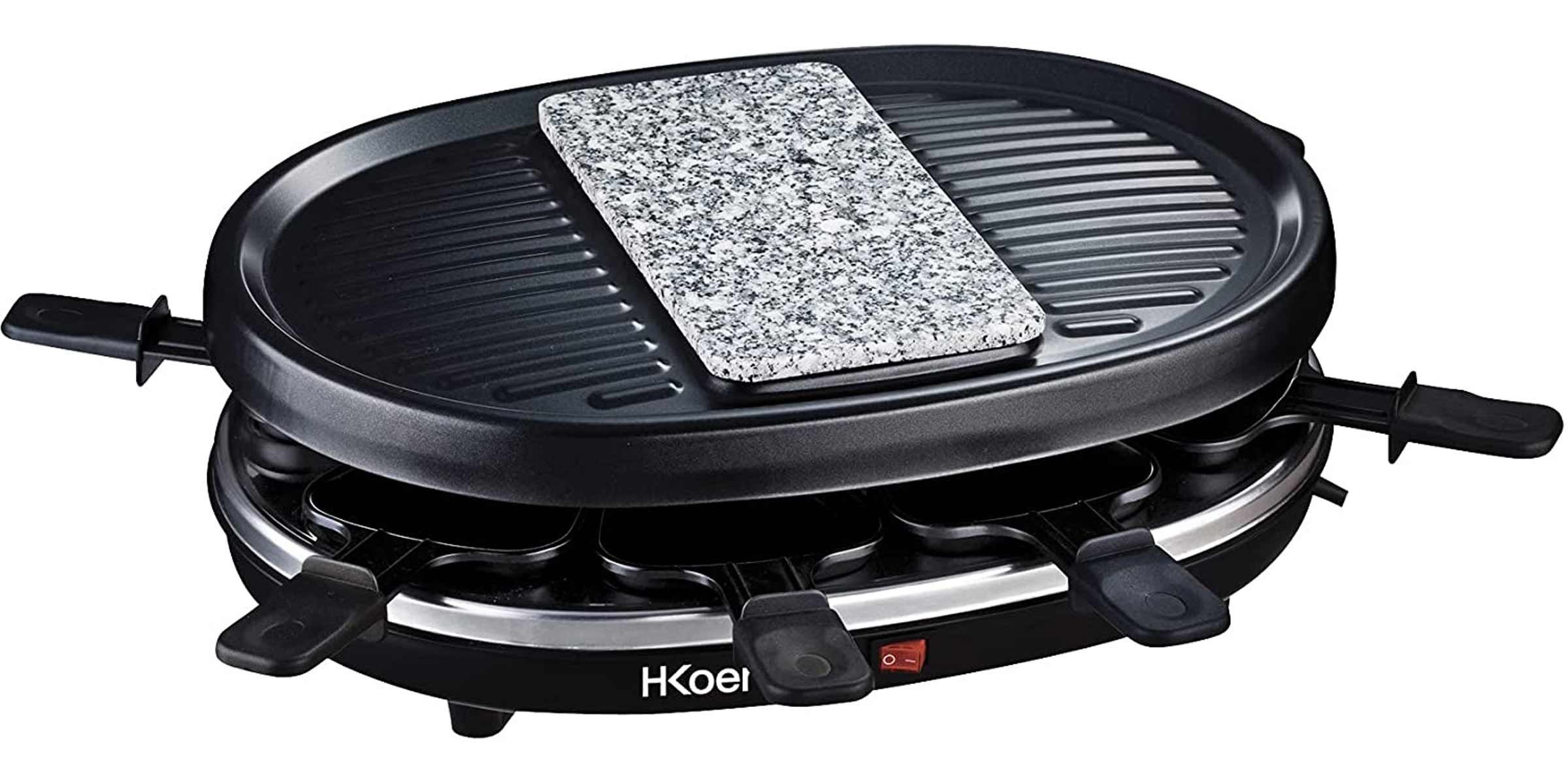 H.Koenig Raclette RP80 Raclette-Gerät mit heißem Stein, 8 Raclettepfännchen, 900 W