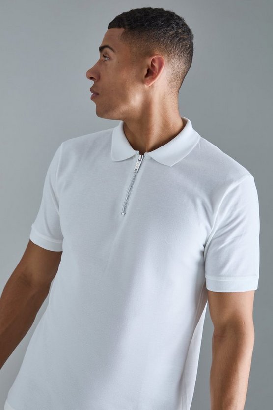 Slim-Fit Pique Poloshirt mit 1/4 Reißverschluss