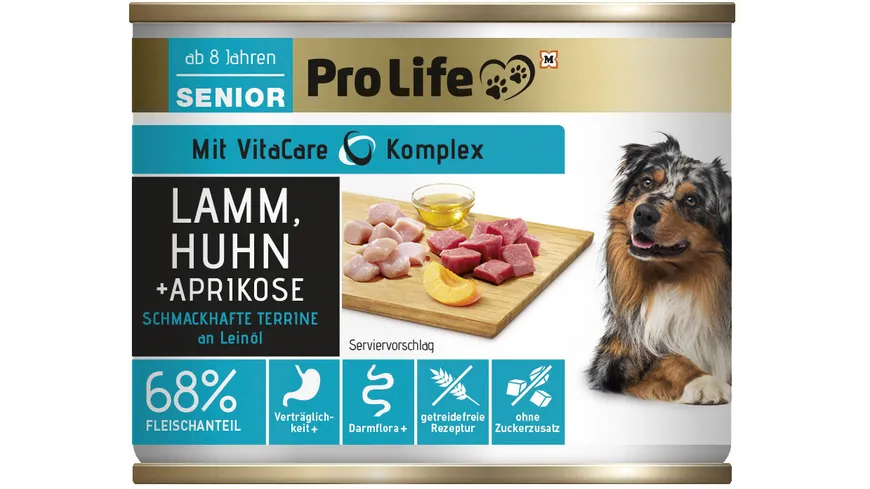 Pro Life Nassfutter für Hunde mit Lamm, Huhn, Aprikose an Leinöl 200 g