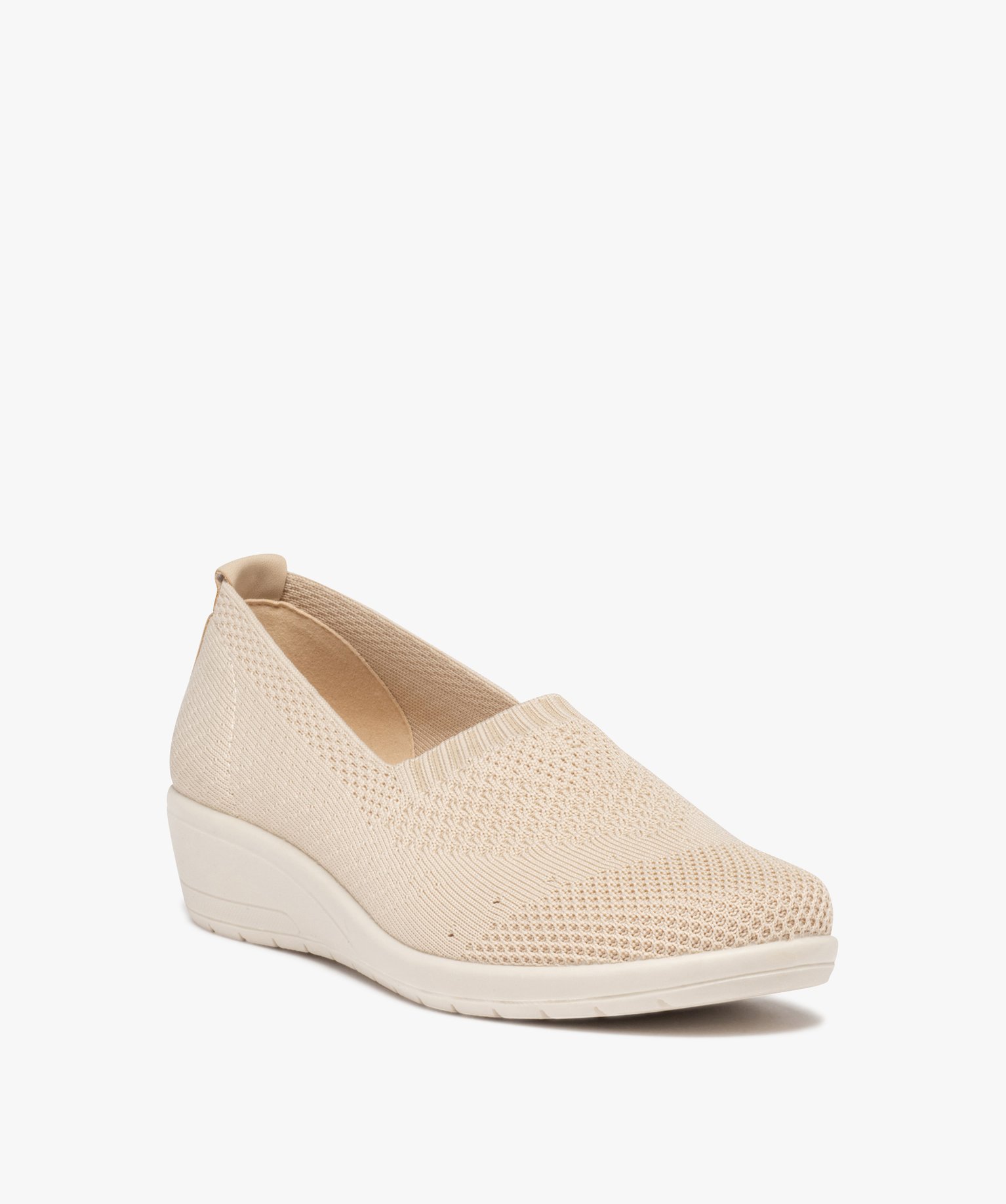 Mocassins femme confort unis en mesh à semelle compensée beige | GEMO