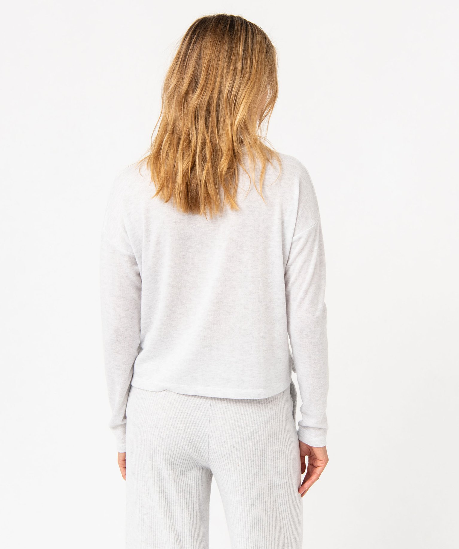 Haut de pyjama à manches longues en maille fine femme gris | GEMO