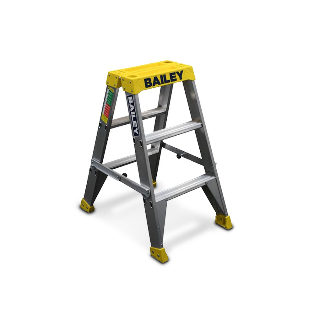 Escada BAILEY 0,9 m 150 kg, 3 degraus, alumínio, dupla face, Big Top, FS13966