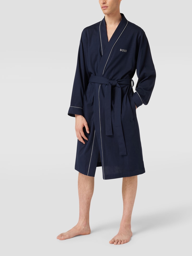 Bademantel mit Kontraststreifen Modell 'Kimono BM' in dunkelblau
