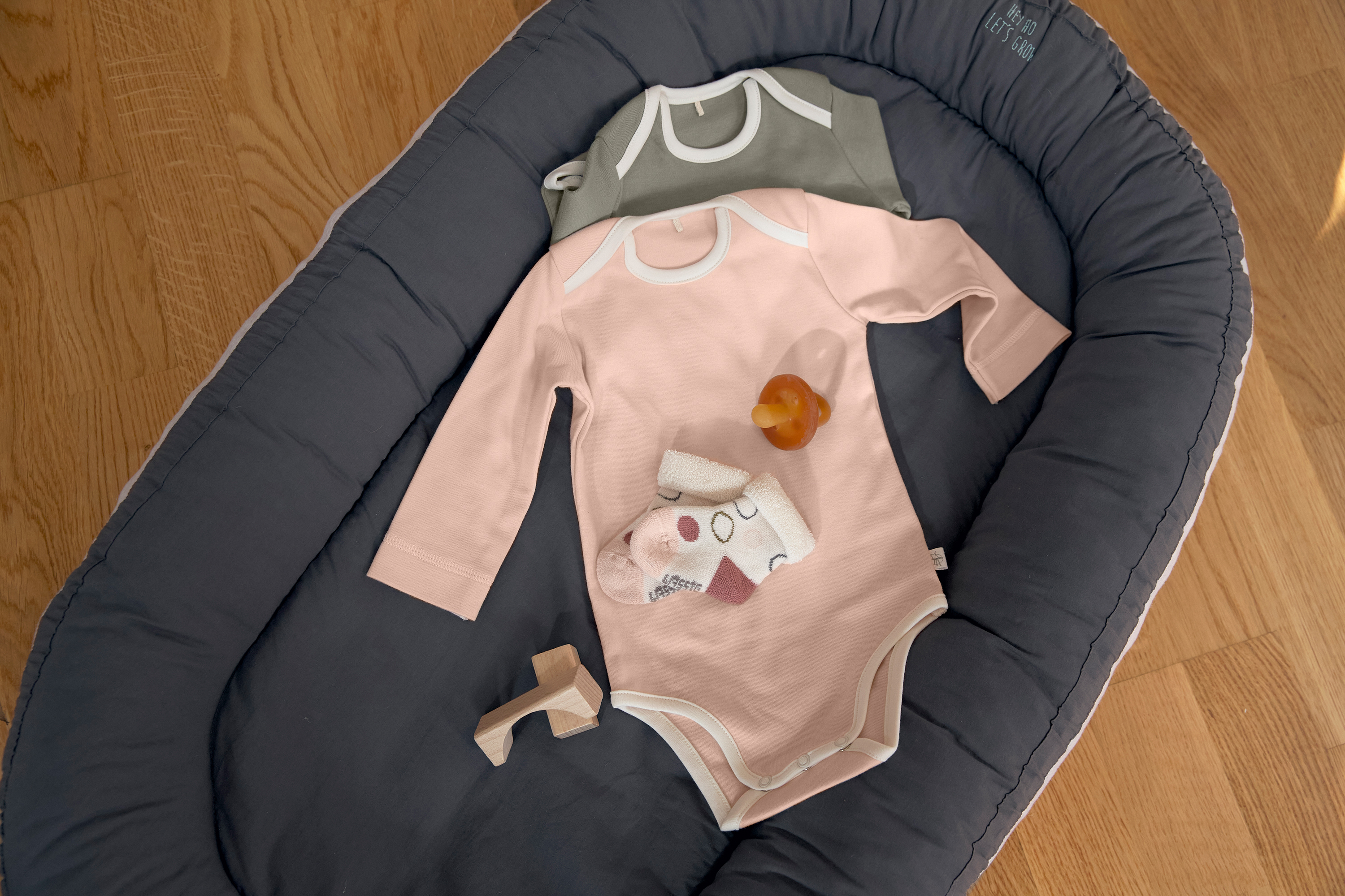 Baby Wickelbody (2er Set) kurzarm - Bio Baumwolle, Rosa Oliv
