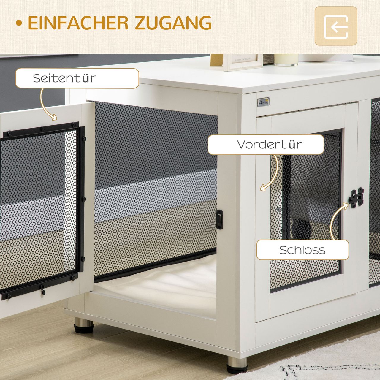 PawHut Hundekäfig, Haustierkäfig mit Kissen, Hundehaus, Hundehütte, Weiß