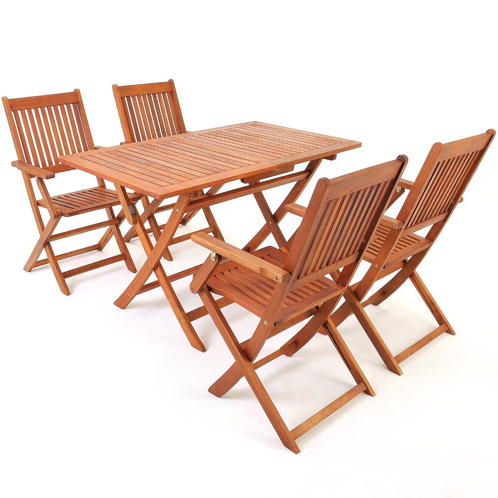 Casaria Essgruppe Sydney Komfort, 4+1 Klappbar Wetterfest Akazien Holz FSC®-zertifiziert 120x70x75cm
