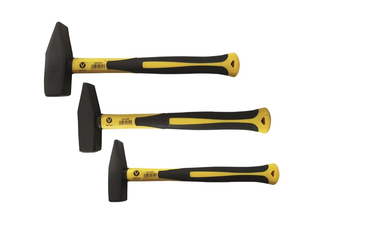 Vago-Tools Profi 3 tlg Set Schlosserhammer Fiberglas Stiel Schlosser 500g 800g 1000g