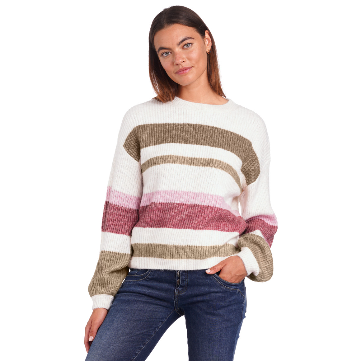 Damen Strickpullover im gestreiften Dessin