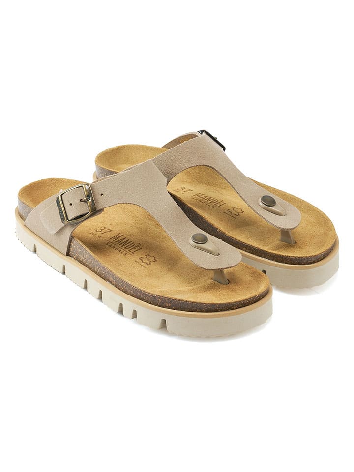 Mandel Leder-Zehentrenner in Taupe günstig kaufen
