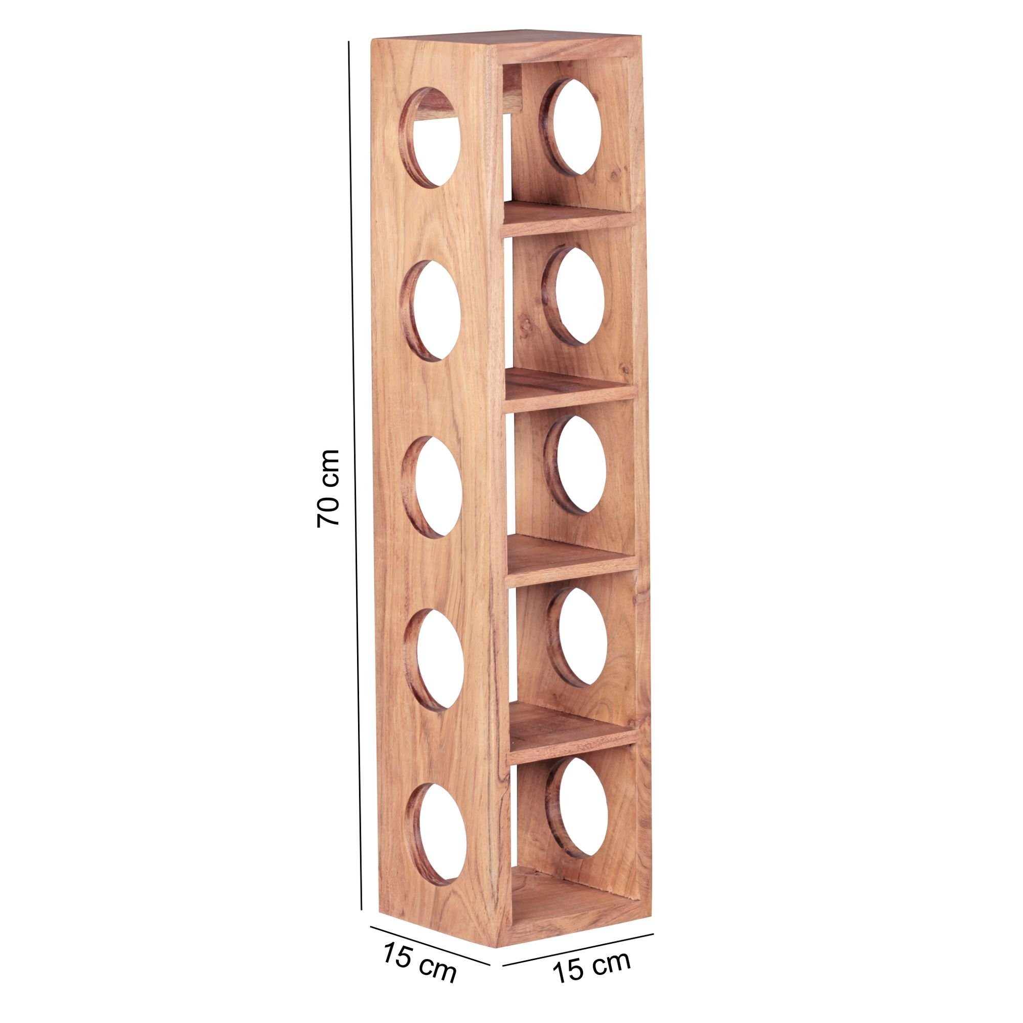 FINEBUY Weinregal SuVa3544_1, Akazie Massivholz für 5 Flaschen Modern 70 cm, Flaschenregal für Wandmontage, Standregal für Wein