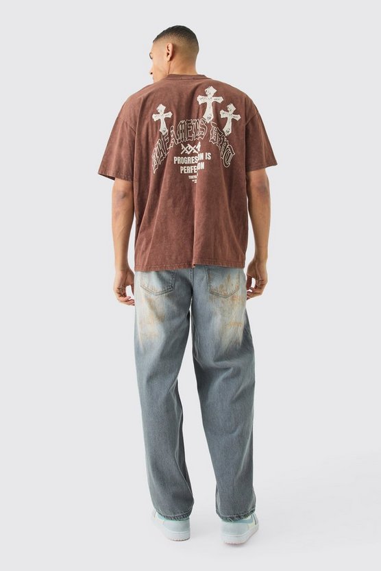 Oversized Acid Wash Cross Graphic T-shirt