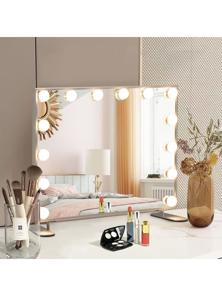 COSTWAY Kosmetikspiegel mit 15 LEDs in Silber günstig kaufen 50 cm
