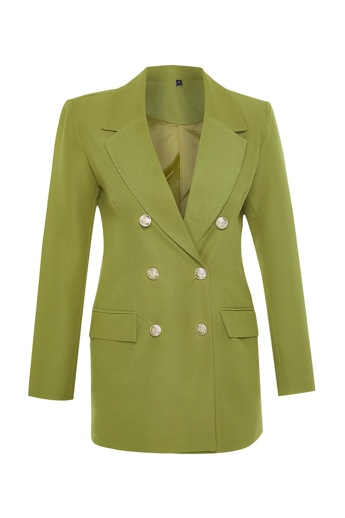 Trendyol Collection  Hellkhakifarbener, übergroßer, gefütterter, zweireihiger, gewebter Blazer-Jacke TWOSS20CE0024