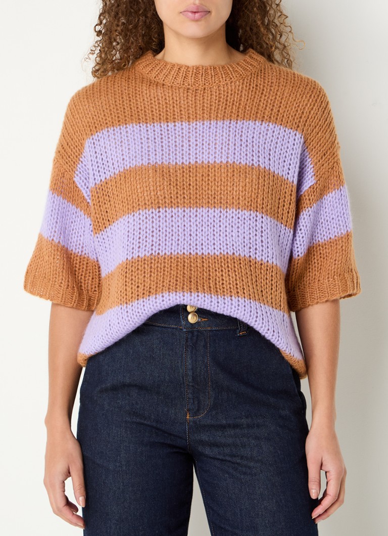 Expresso Chunky knit top in alpaca wool blend with stripe print
