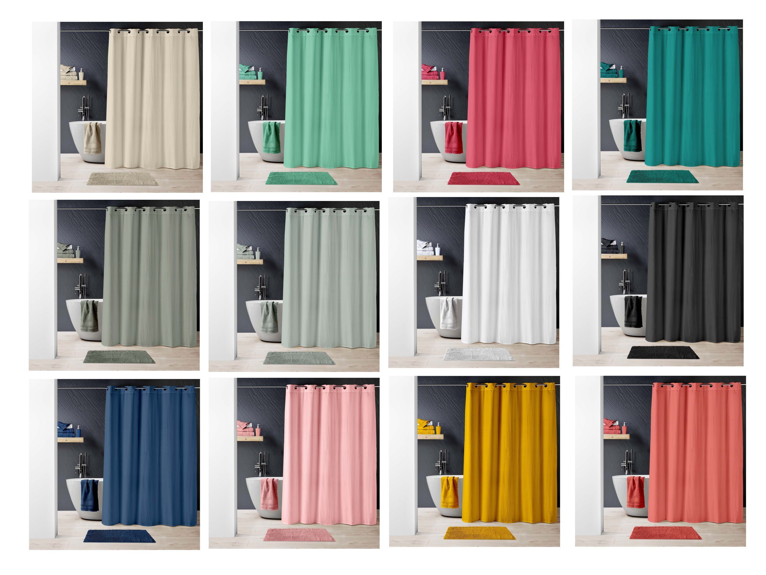 dynamic24 Duschvorhang Breite 180 cm, Premium Textil Struktur Duschvorhang 180x200 Badewanne Wannen Bad