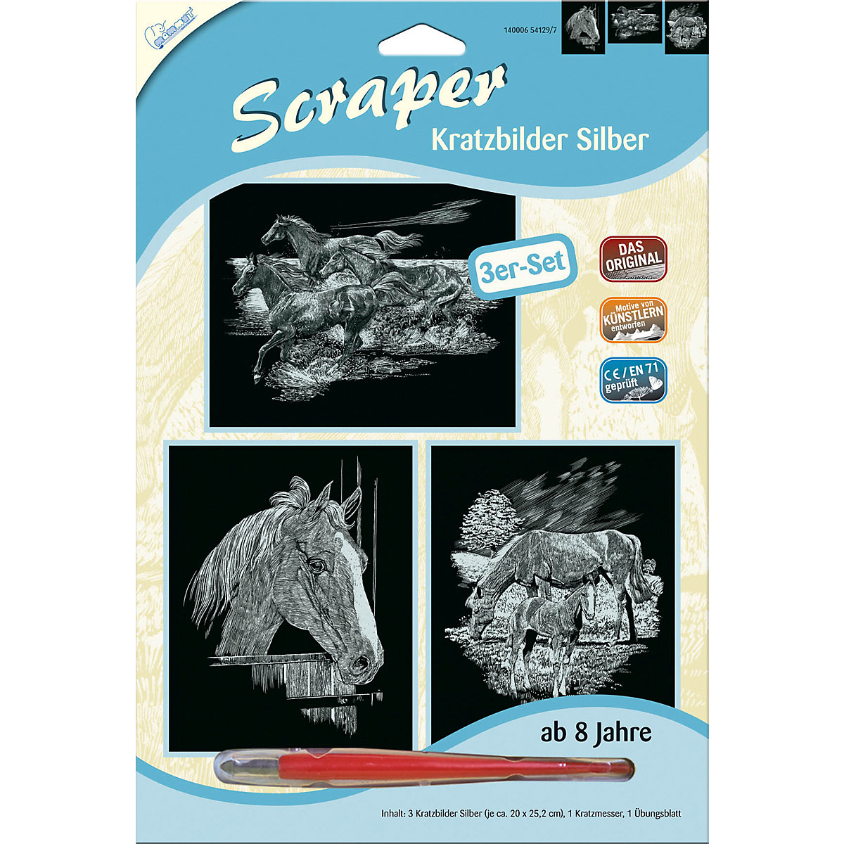 Scraper Kratzbilder 3er Set Silber - Pferde