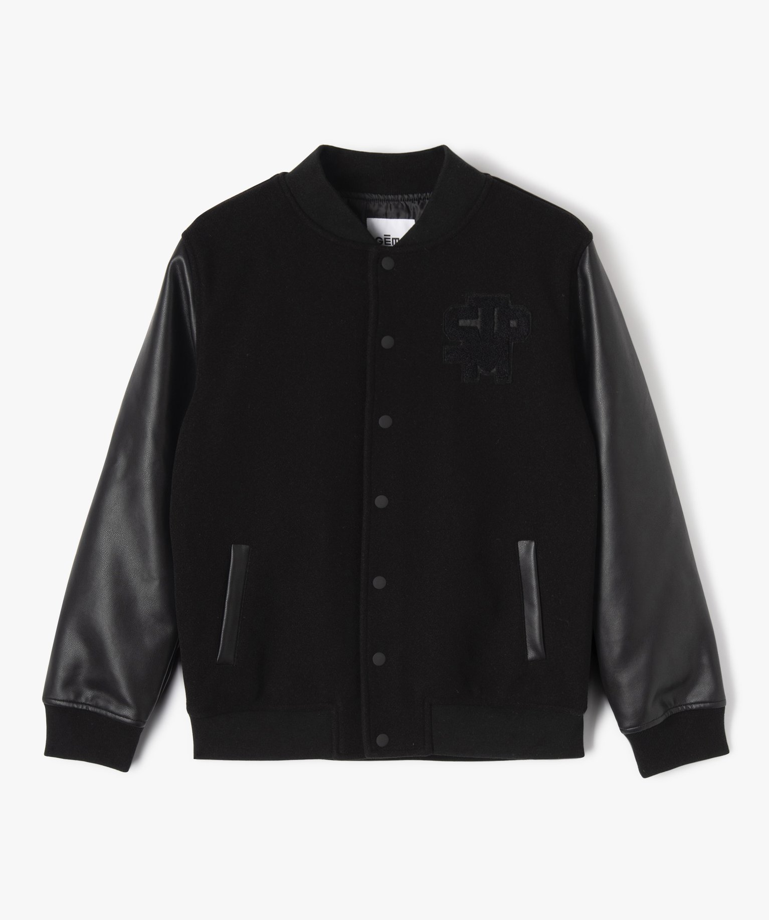 Blouson bimatières avec finitions bord-cte Garçon noir | GEMO