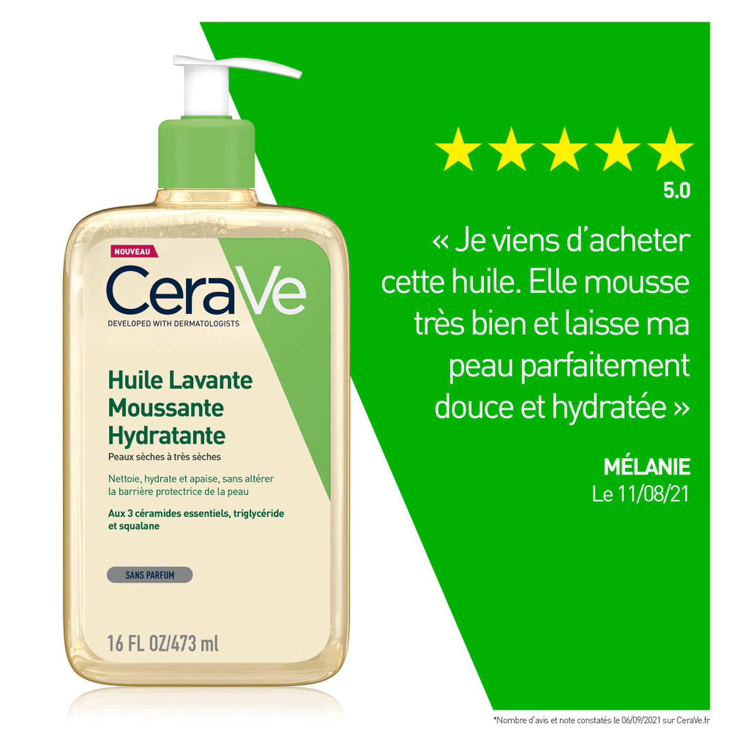Cerave Huile Lavante Moussante Peaux Normales à Très Sèches