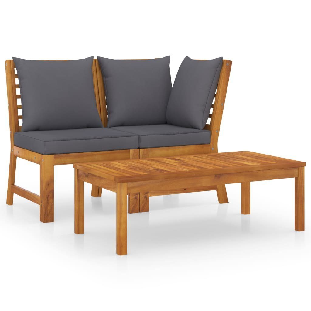 vidaXL Loungesofa 3-tlg. Garten-Lounge-Set mit Dunkelgrauem Kissen Akazienholz, 1 Teile