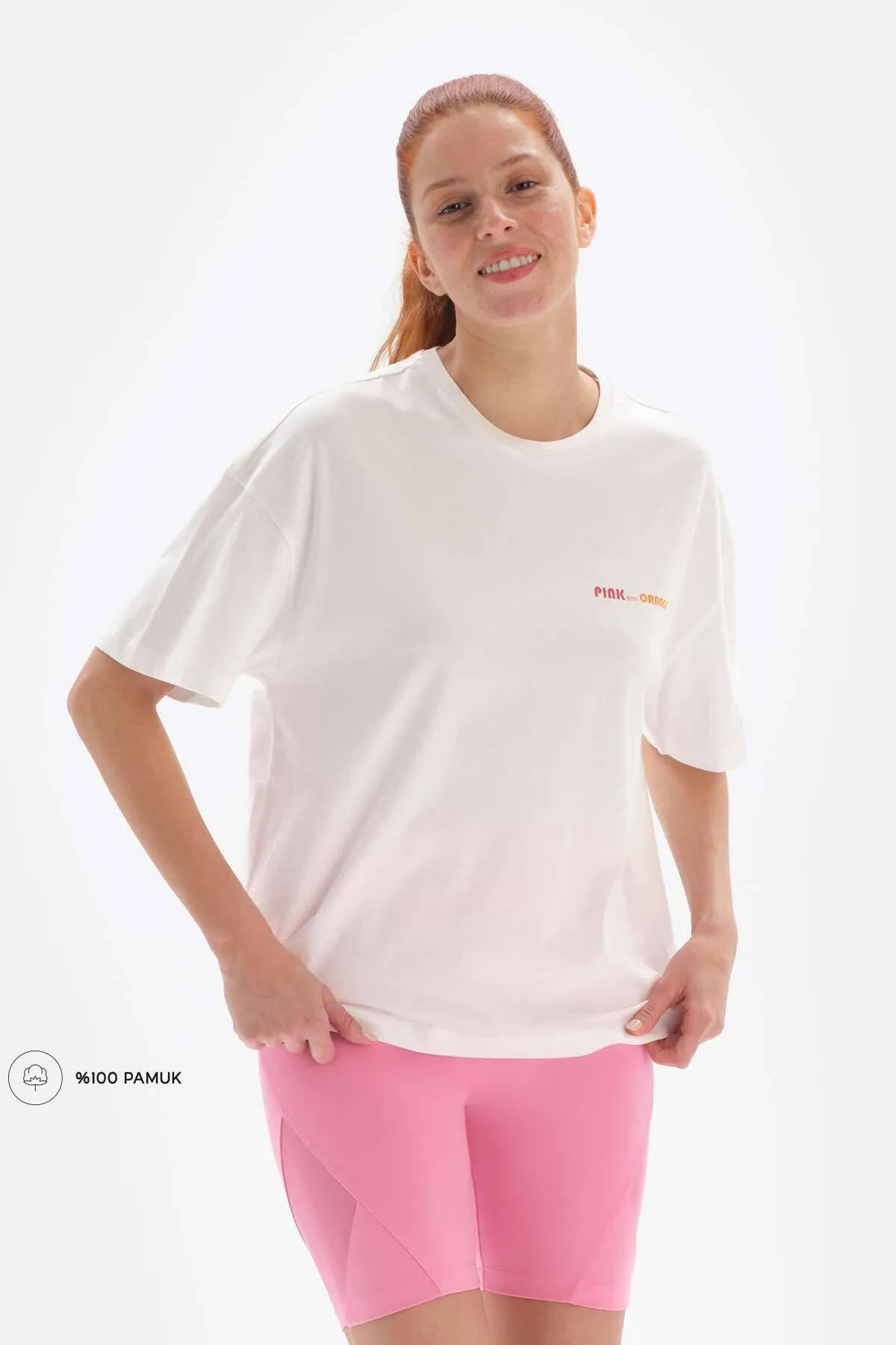 Dagi  Weiß-rosa Damen-T-Shirt mit Court-Aufdruck