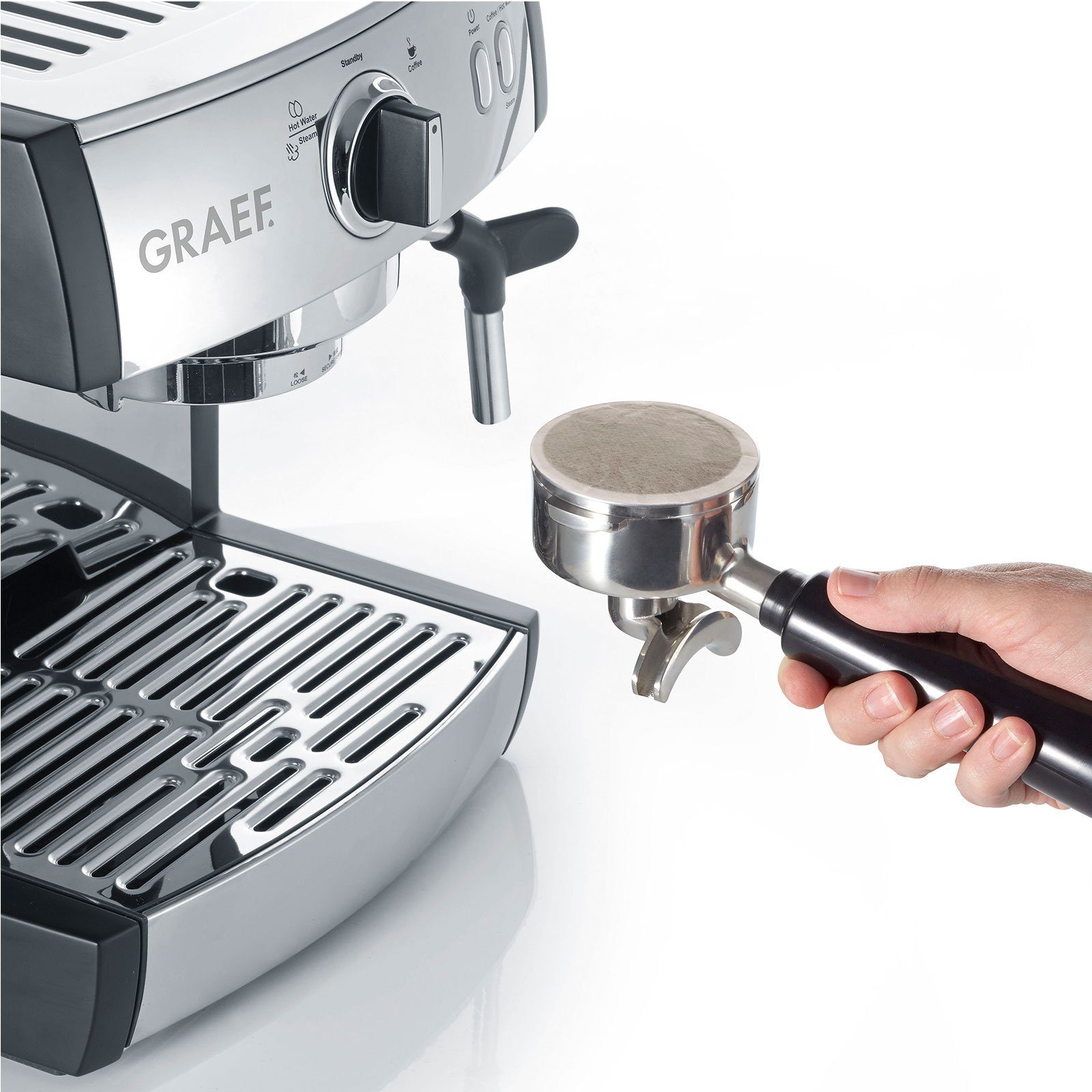 Graef Siebträgermaschine ES 702 EU Pivalla Set, Schnellaufheizung, Vorbrühsystem, Milch aufschäumen