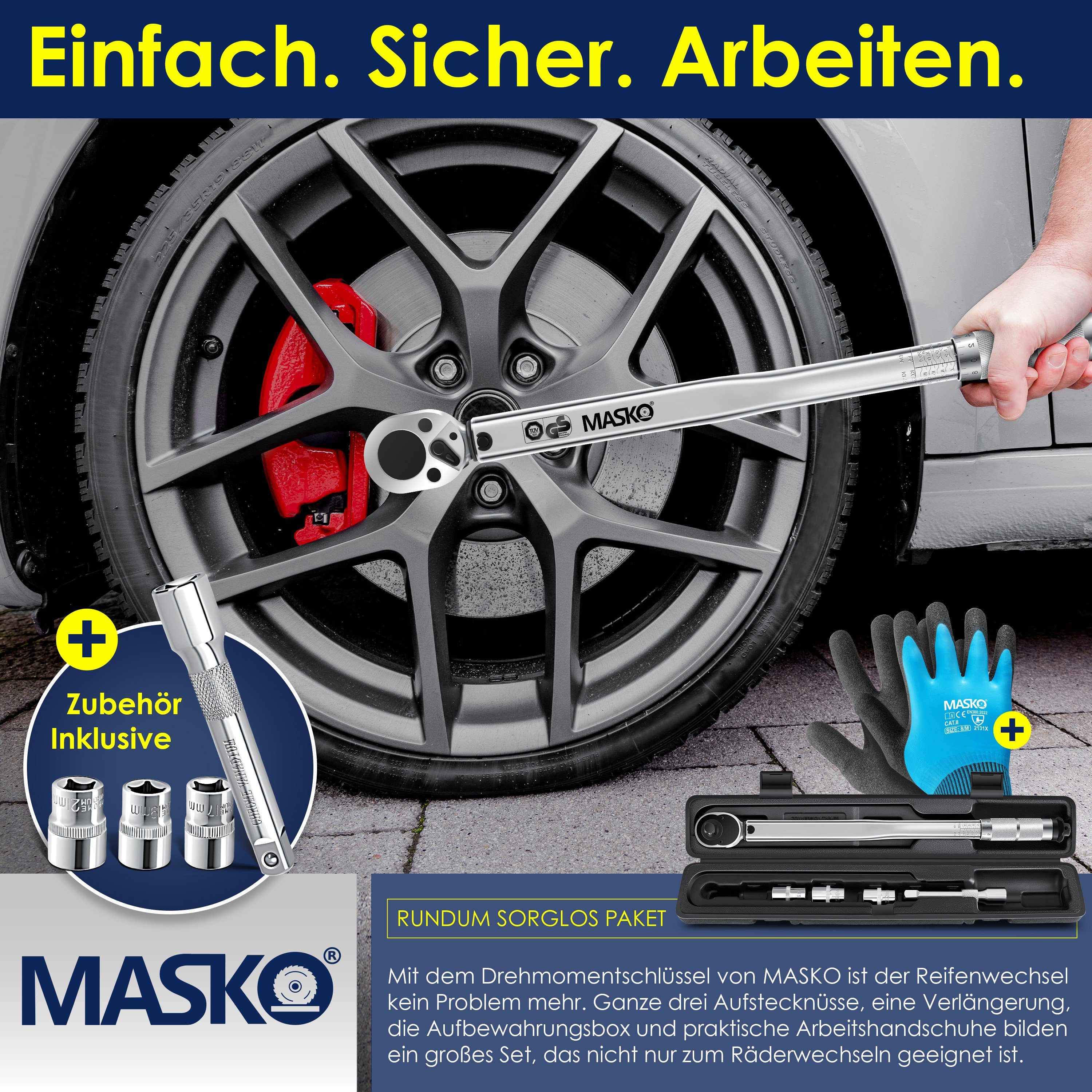 MASKO Drehmomentschlüssel, Drehmomentschlüssel 6tlg. Set 40-210Nm 1/2 CV inkl. Stecknuss