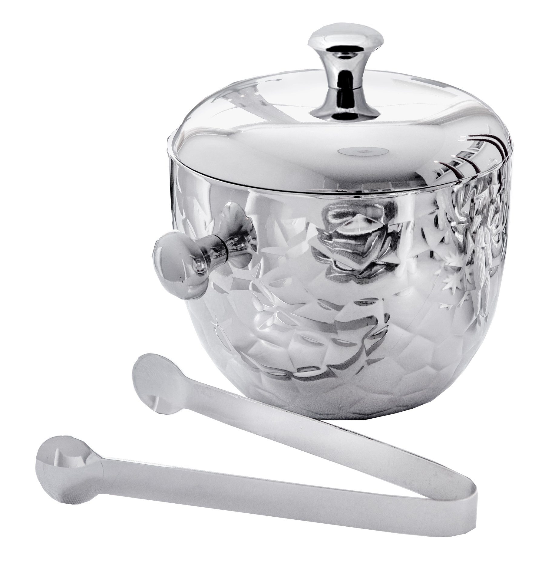 EDZARD Eiseimer Rico, inkl. Deckel und Zange - Eiswürfelkübel, Flaschenkühler, Champagnerkühler, Weinkühler - doppelwandig, gehämmert, 18 cm hoch