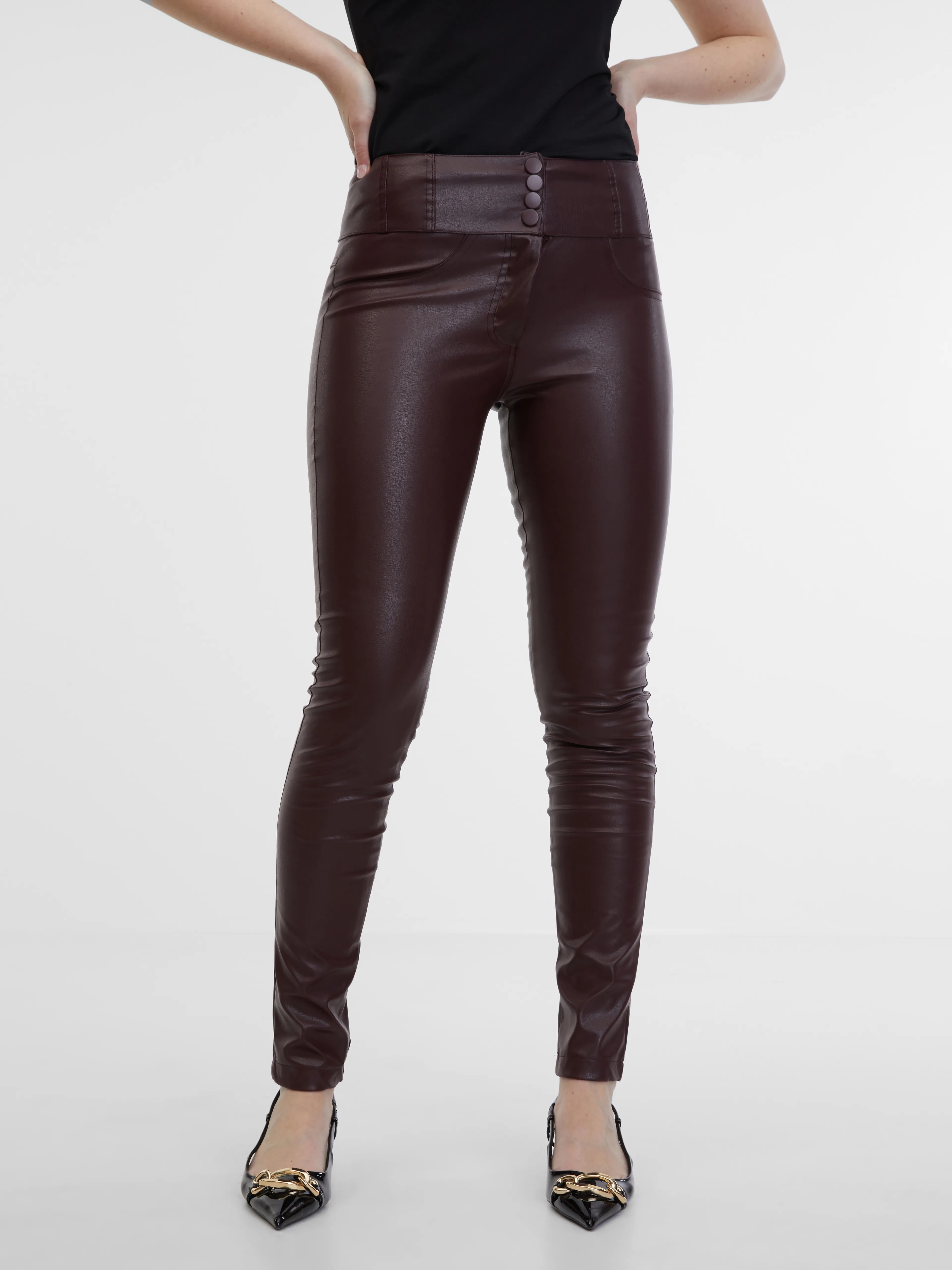 Burgunderfarbene Damen Kunstlederhose ORSAY