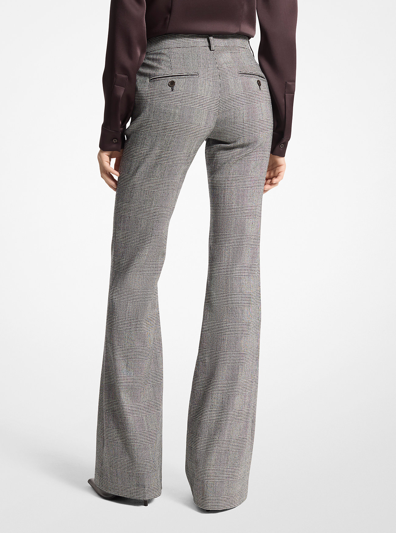 Haylee Glen Plaid Stretch Wool Flannel Flared Trousers - BLACK/WHITE