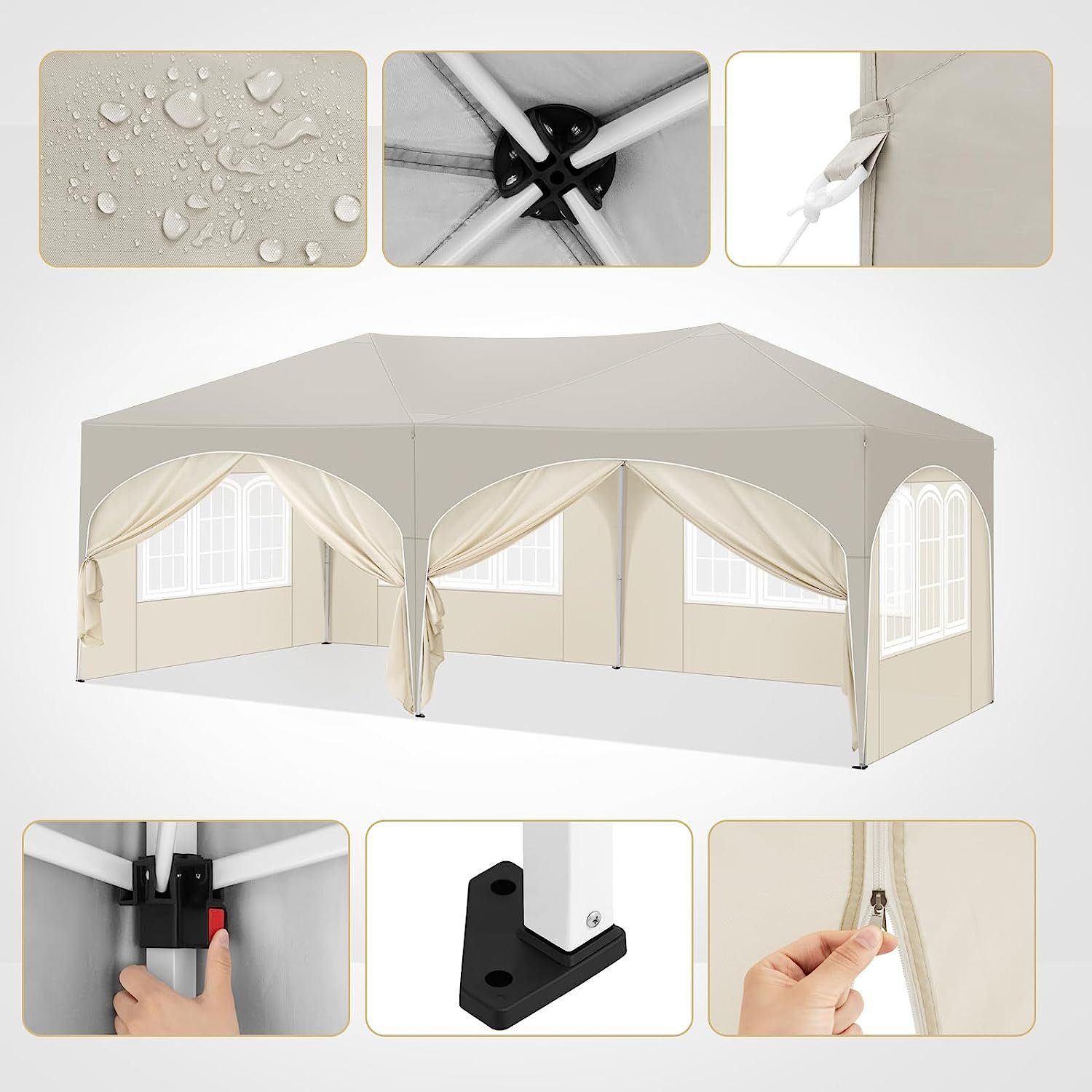Woltu Pavillon, mit 6 Seitenteilen, 3x6 m, mit 6 Seitenwänden, höhenverstellbar
