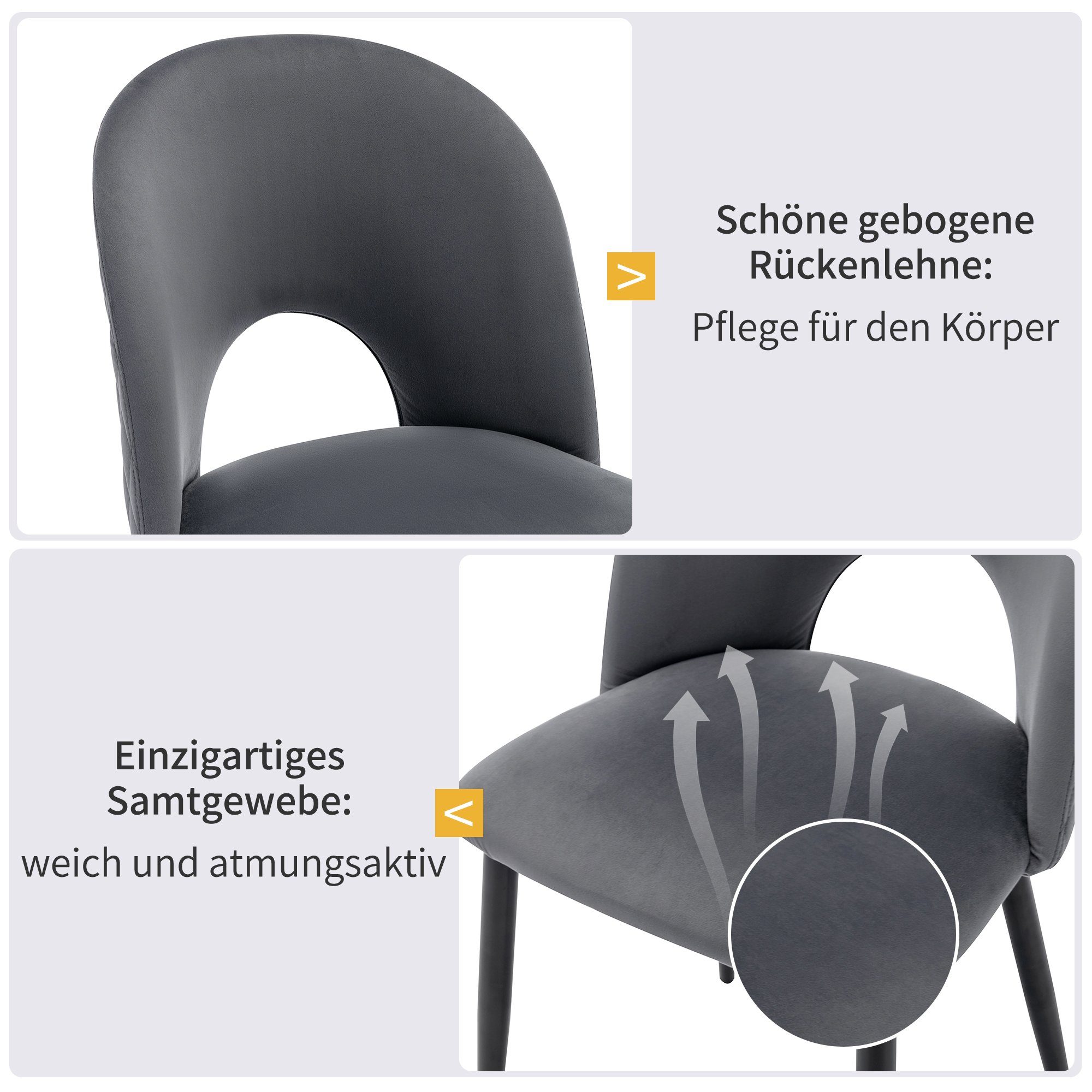 Flieks Essgruppe, (Esszimmerset, 5-tlg), Esstisch mit 4er Stühlen Set Esszimmerstuhl Samt Küchentisch