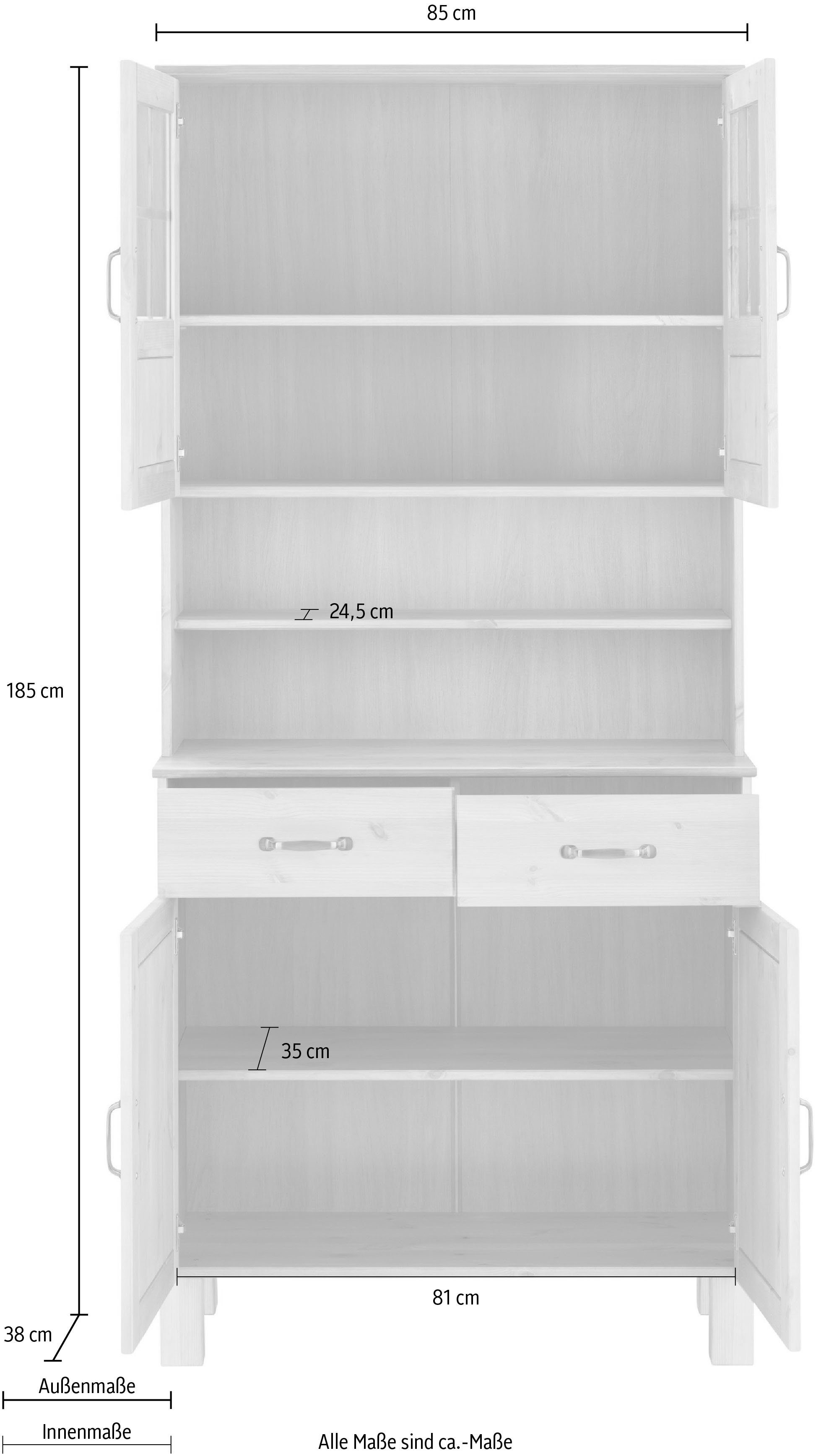 Home affaire Küchenbuffet Alby Breite 85 cm, 2 Glastüren
