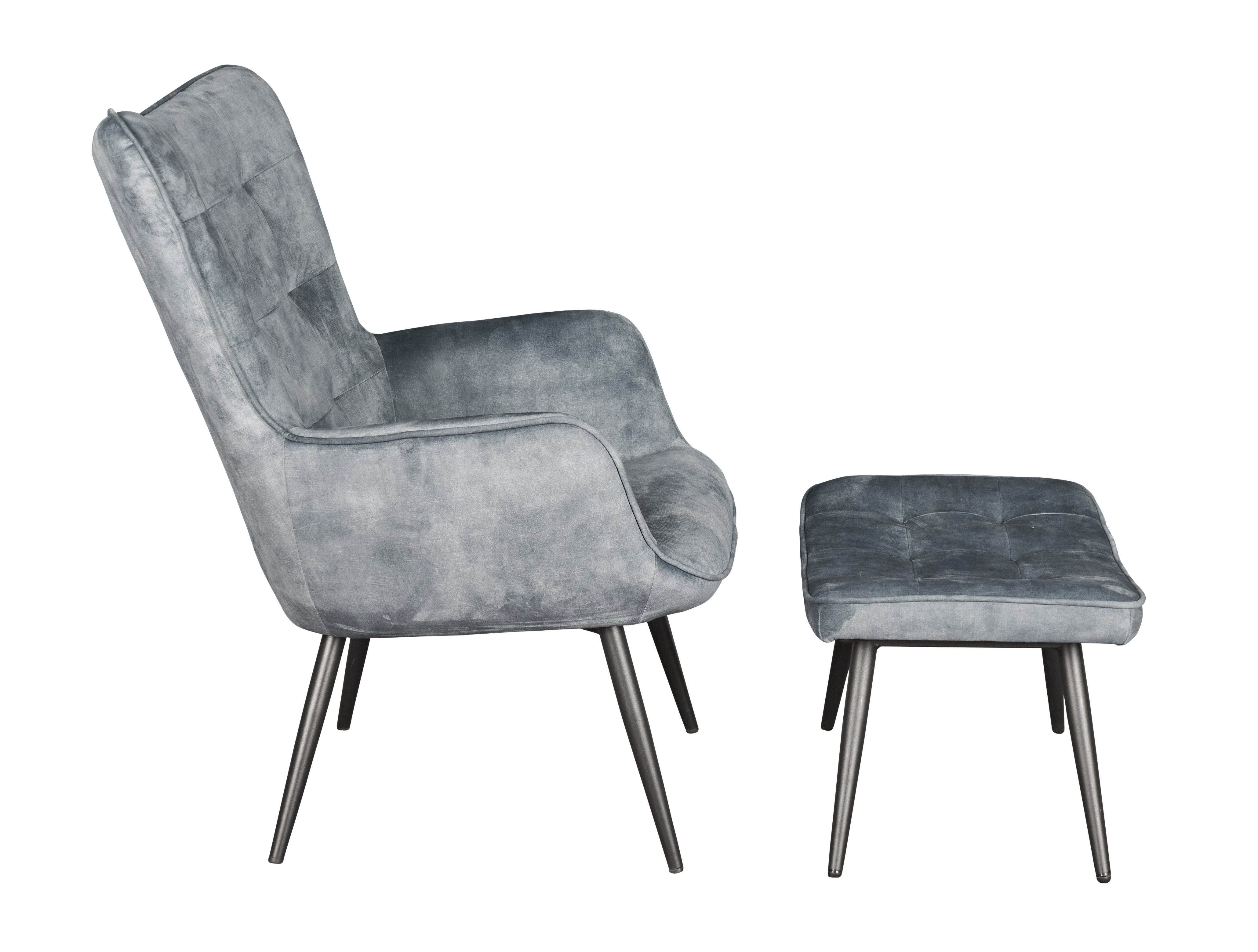 LC Home Esszimmersessel Relaxsessel Umbera Vintage Ohrensessel mit Hocker Samtbezug (Sessel+ Hocker, Relaxsessel mit Hocker), gepolstert, Sessel inkl. Hocker, Ziersteppung im Karodesign, robustes Holzgestell, ausgezeichneter Sitzkomfort