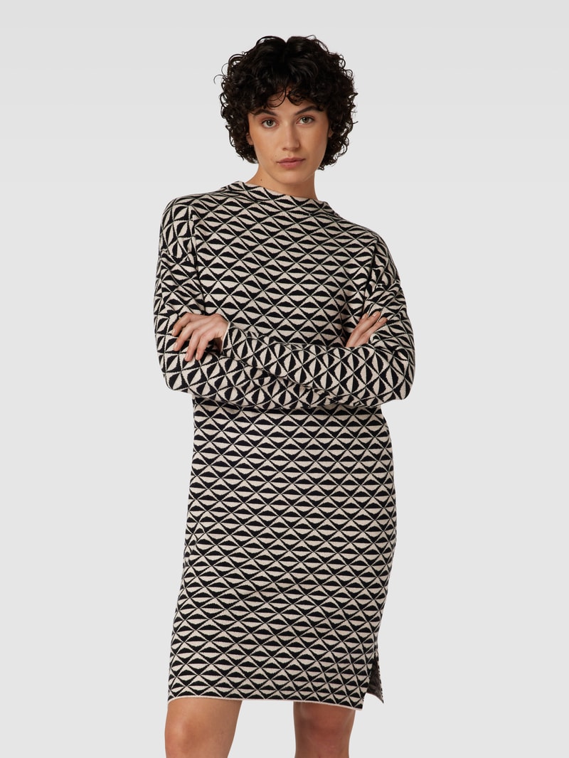 Knielanges Kleid mit Allover-Muster in beige meliert