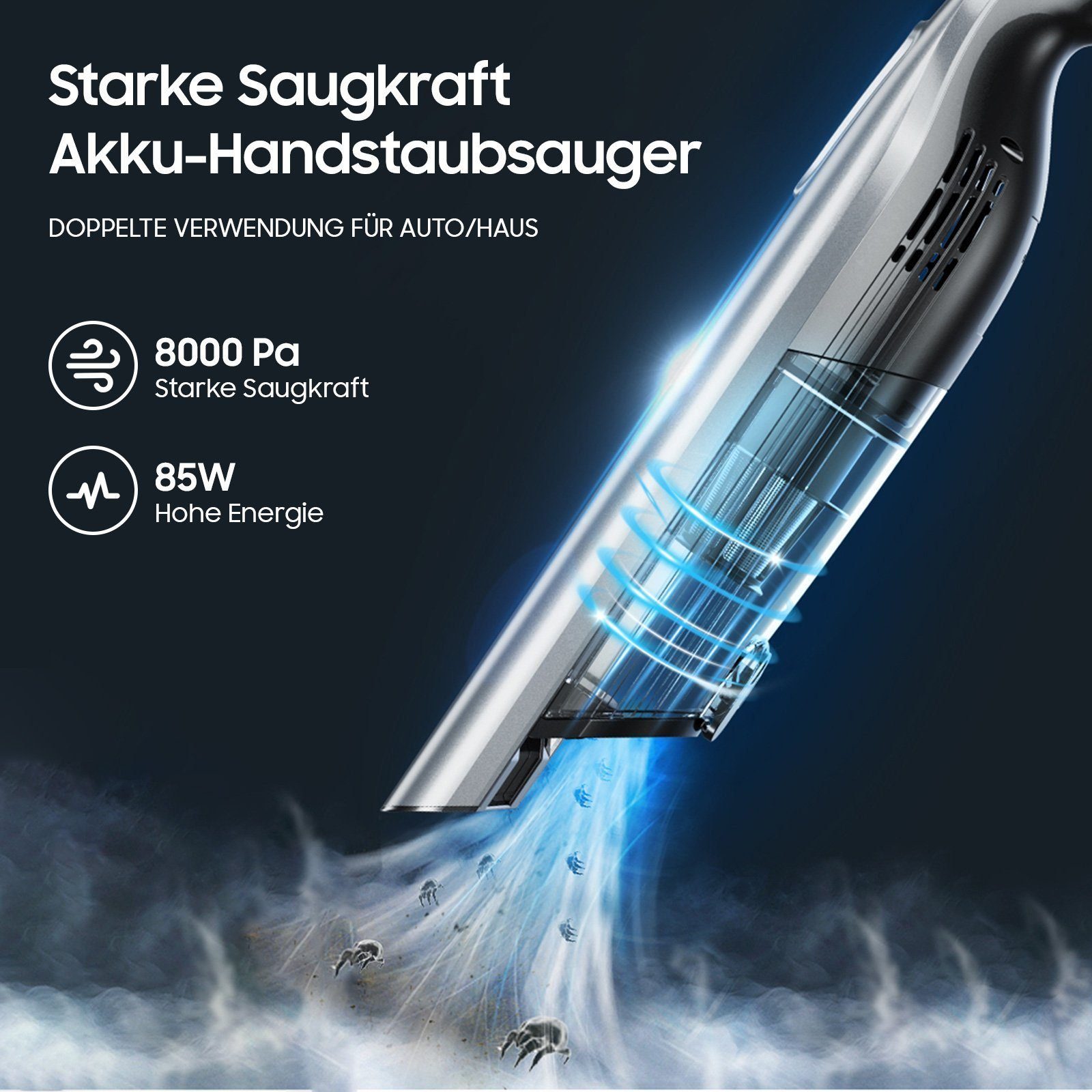 Aoucheni Akku-Handstaubsauger 3 in 1 Akku-Handstaubsauger mit Ladestation, 85,00 W, beutellos