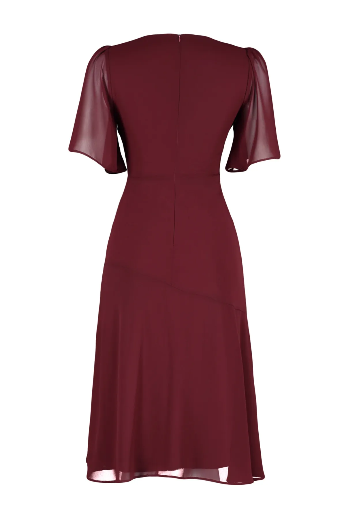 Trendyol Collection  Burgunderrotes Rock-Volant-Chiffon-gefüttertes Midi-Webkleid TWOSS22EL00733