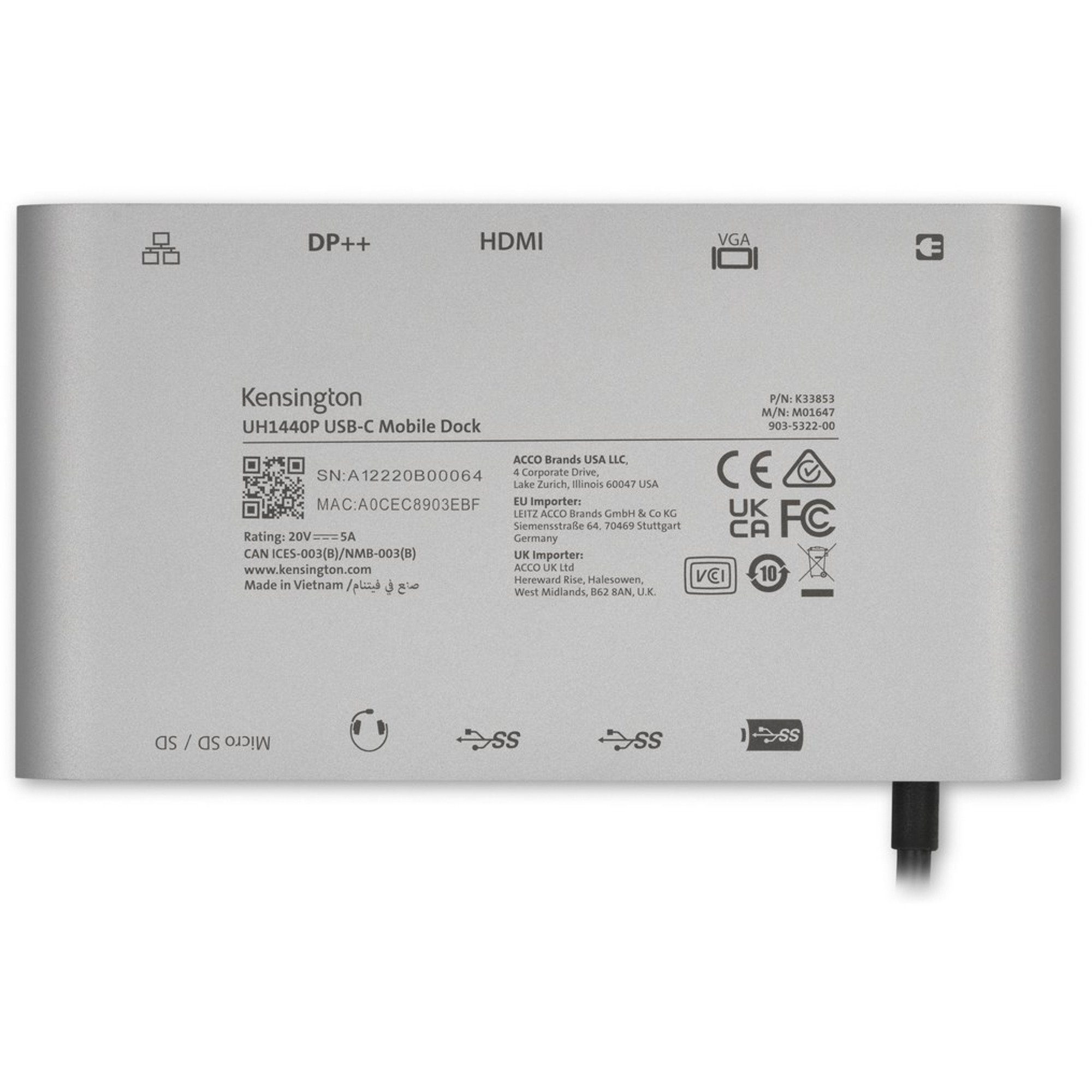 KENSINGTON Laptop-Dockingstation Kensington UH1440P, Dockingstation, (USB-C, USB-A