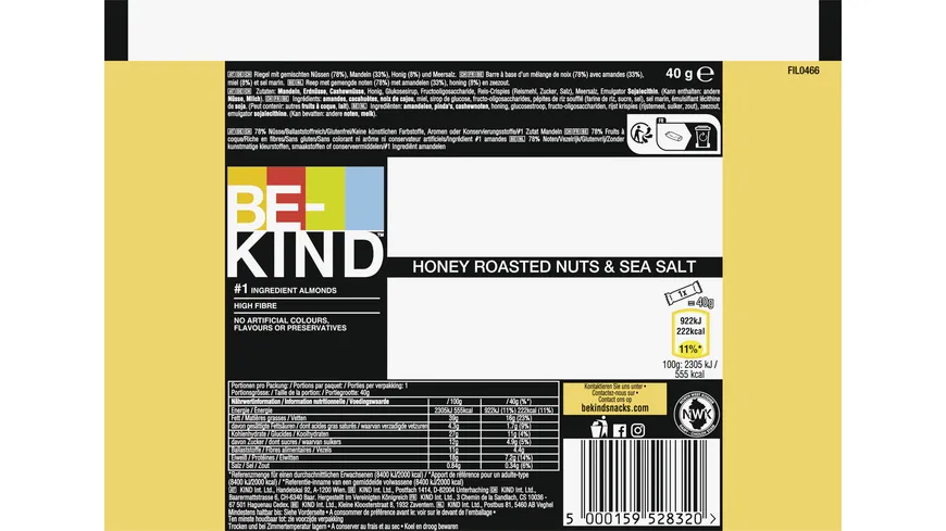 BE-KIND® Honey Roasted Nuts & SeaSalt Riegel 40 g