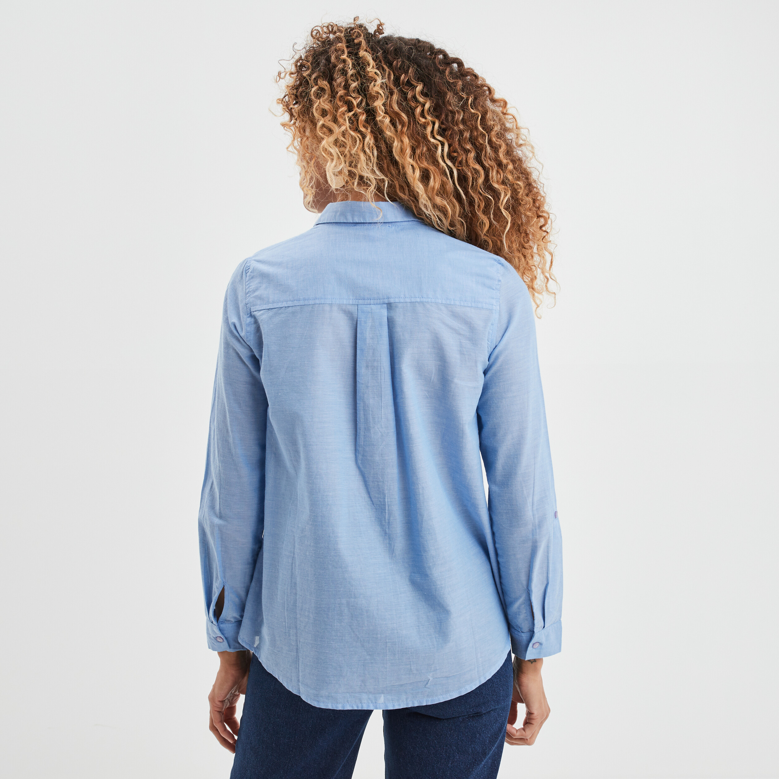 Chemise manches longues en coton bleu femme | La Halle
