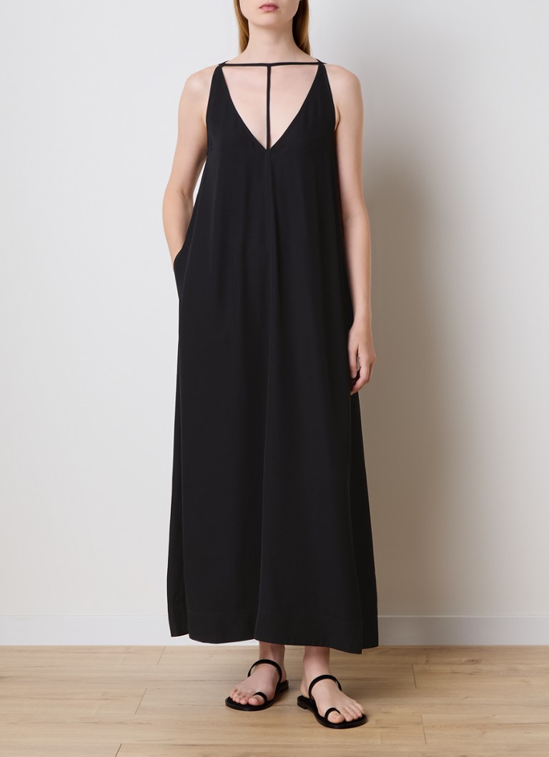 Vestido largo de satén TOTEM con escote en V