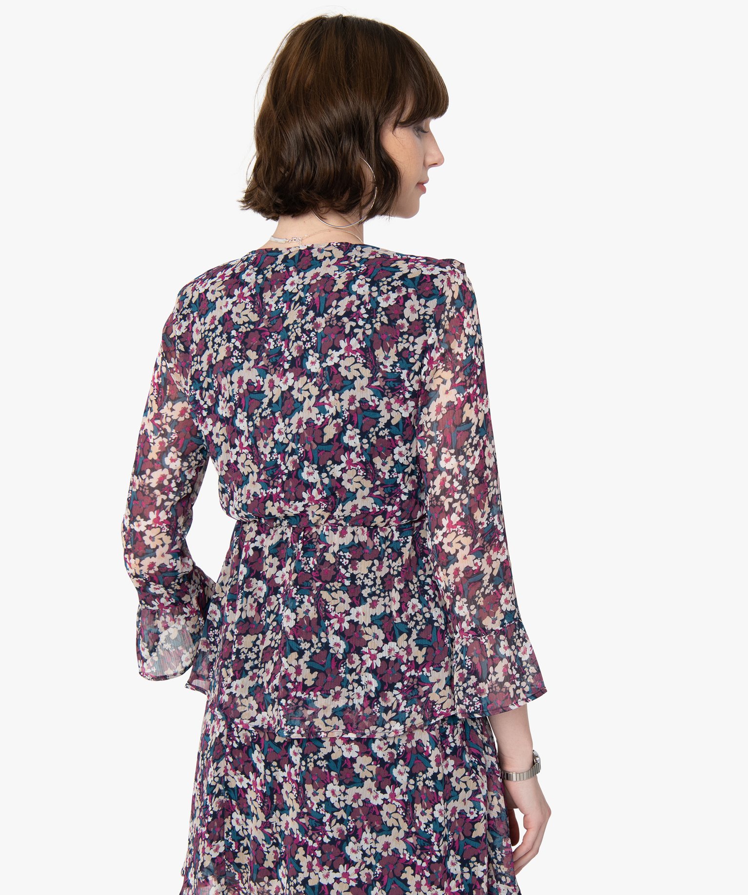 Blouse femme à motifs fleuris et décolleté cache-cur | GEMO